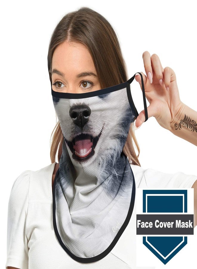 أوباكل قناع وجه أوباكل باندانا مع حلقات للأذن، قناع للرقبة، وشاح، غطاء للوجه للرجال والنساء (حيوان كلب هاسكي أبيض أسود) - Image 4