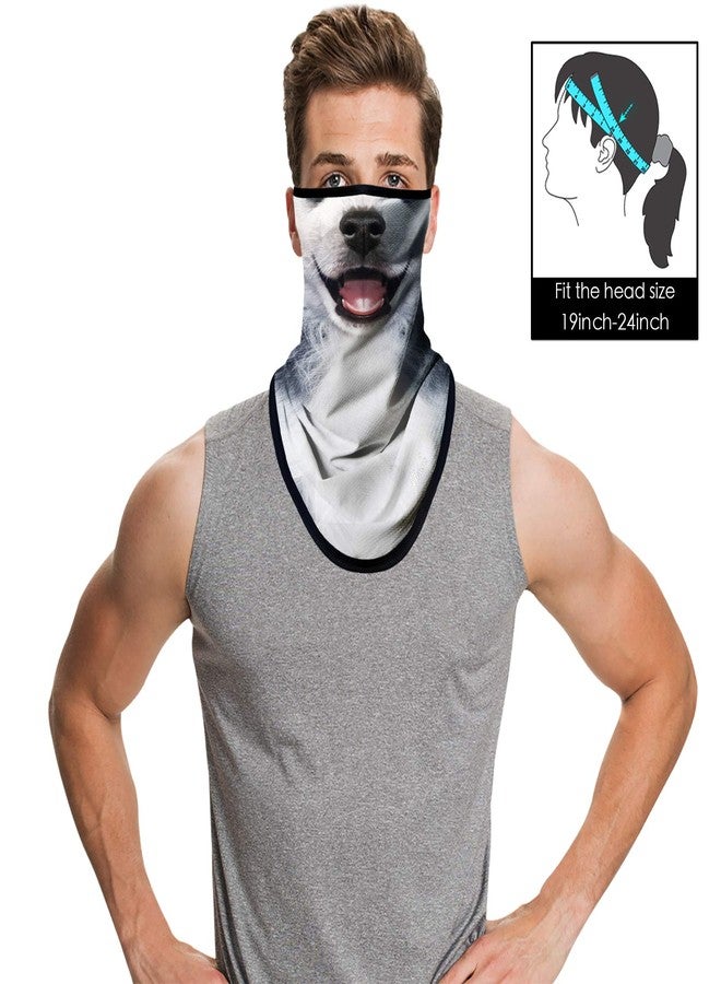 أوباكل قناع وجه أوباكل باندانا مع حلقات للأذن، قناع للرقبة، وشاح، غطاء للوجه للرجال والنساء (حيوان كلب هاسكي أبيض أسود) - Image 2