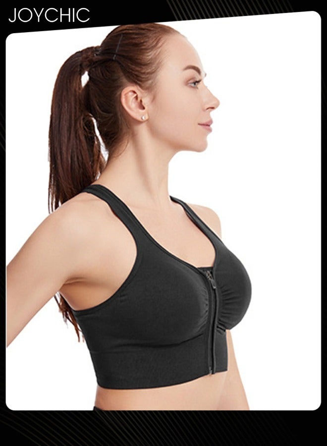 Joychic سوتيان رياضي للنساء بسحاب أمامي - سوتيان رياضي خفيف الوزن ومريح بدون أسلاك مع أحزمة قابلة للتعديل لليوغا والجري باللون الأسود - Image 3