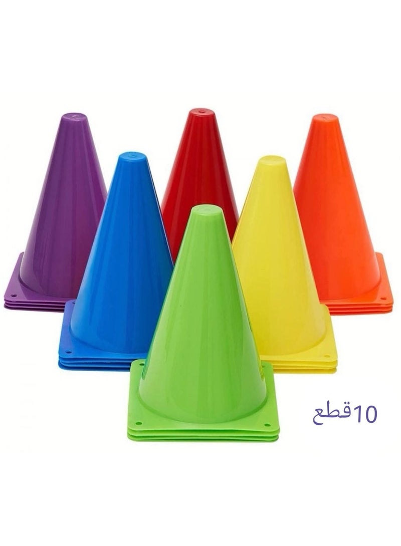 A set of 10 colorful plastic sports training cones designed for agility, speed, and trajectory training in various sports such as football, basketball, and children's training. - Image 3