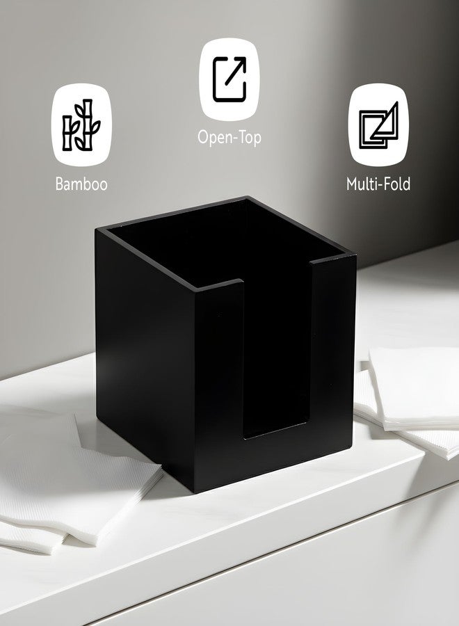 ريستورنت وير حامل مناديل كوكتيل مربع مسطح من خشب البامبو الأسود المتين، مقاس 5.5 × 4 بوصة، مناسب للمطاعم - مثالي للحانات، طاولات المطبخ، أو أسطح العمل. قطعة ديكور أنيقة لغرفة الطعام. - Image 4