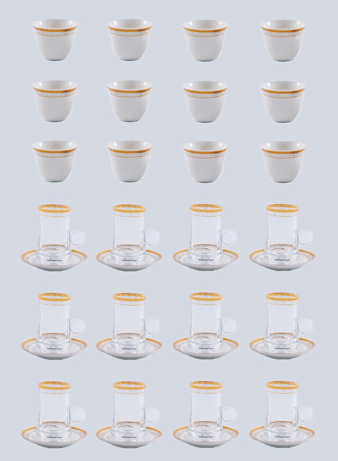 Dove 36-Piece Tea & Coffee Glass And Porcelain Set White/Gold/Clear, Serve for 12 - Image 1