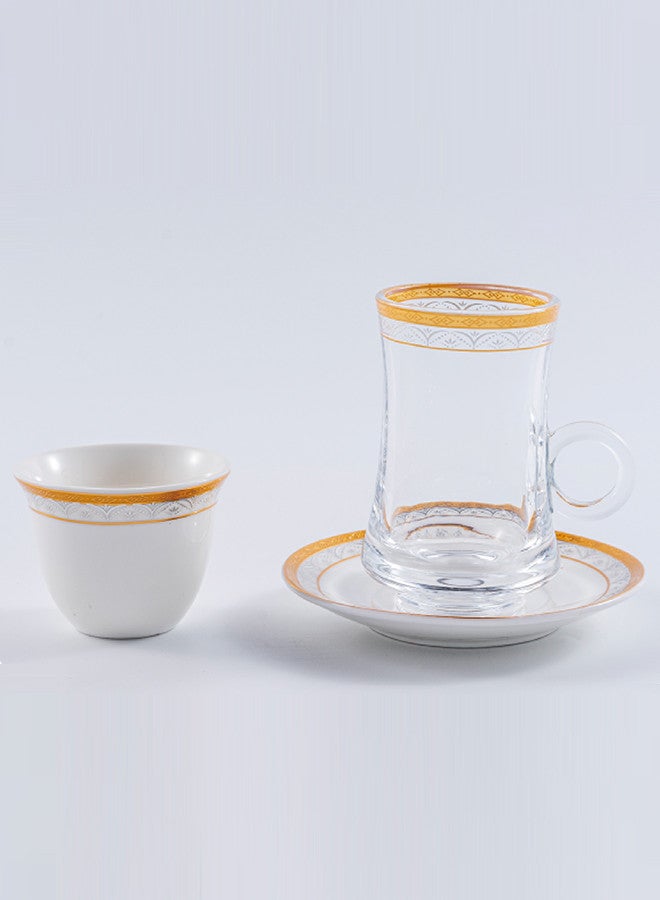 Dove 36-Piece Tea & Coffee Glass And Porcelain Set White/Gold/Clear, Serve for 12 - Image 2