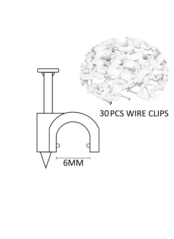 Biella Biella Electrical Cable Wire Round Clips, Steel Nails Tacks Holder for Organizing Electric Wires Cables Lines - White (6MM 30PCS)  - Image 2