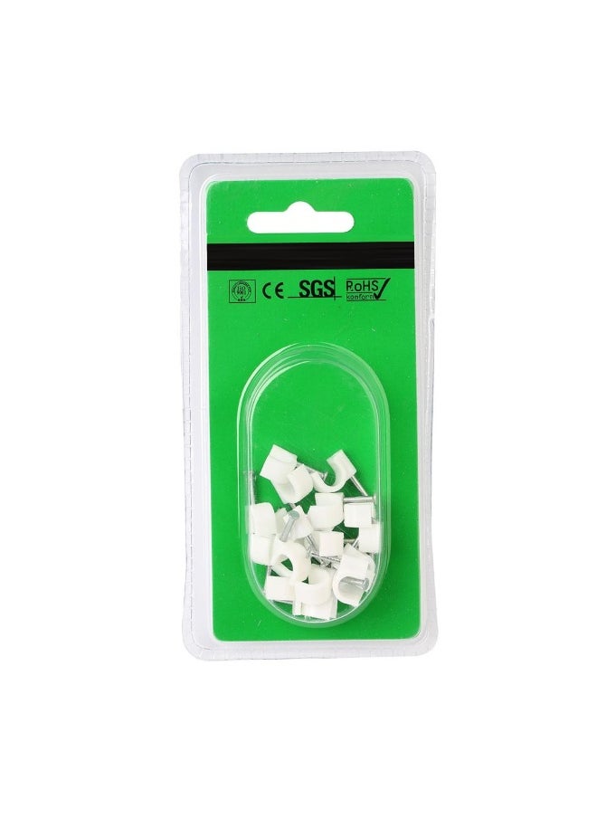 Biella Biella Electrical Cable Wire Round Clips, Steel Nails Tacks Holder for Organizing Electric Wires Cables Lines - White (6MM 30PCS)  - Image 1