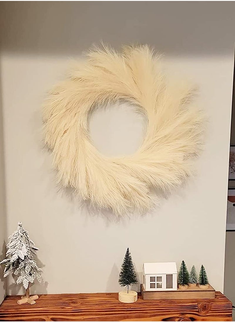 SYOSI Pampas Grass Wreath, 24" Faux Handwork Pampas Grass Decor, Artificial Pampas Grass Wreath for All Seasons, Boho Wall Decor for Front Door Window Home Decoration  - Image 3