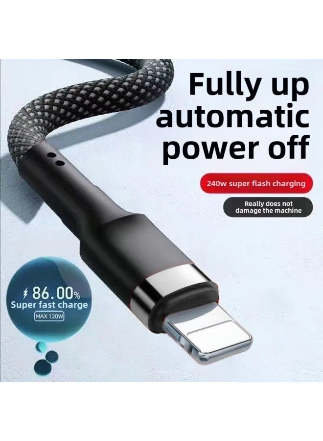 Applicable To Apple Braided Data Line IPhone8/11/12/13/14 Fast Charging Line IPadAir Flat Charging Line-Color:1 Set (national Certified Charging Head + Stunning Red) - 2m (import Chip) Best Pure Copper - Non-destructive Flash Charging Without Damaging The Machine  - Image 4