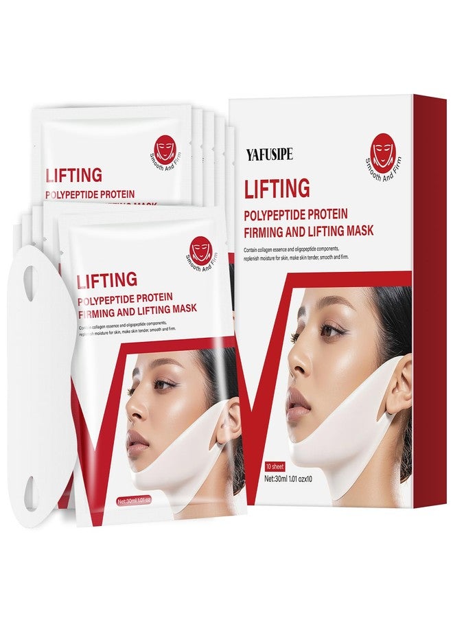 YAFUSIPE V Line Face Lifting Mask, 10 Sheets V Line Chin Strap Lifting Double Chin Reducer, Polypeptide Protein Collagen Neck and Face Slimming Masks, Hydrating Neck Sheet Mask for Women Tightening - Image 1
