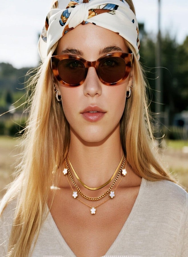 ام بيرينبو قلادة ذهبية متعددة الطبقات للنساء - 3 قطع من القلائد الزهرية المطلية بالذهب عيار 18 قيراطًا، سلسلة كوبية قابلة للتكديس من الفولاذ المقاوم للصدأ، مجوهرات عصرية لا تفقد بريقها، قلائد متعرجة، هدايا عيد الميلاد لها - Image 4