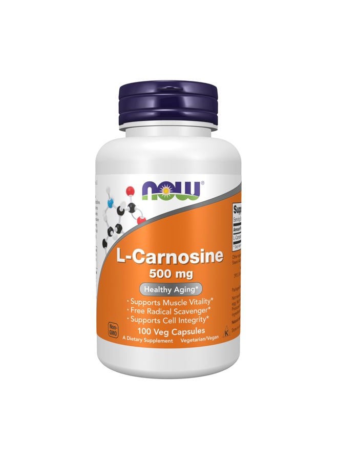 now Supplements, L-Carnosine (Beta-Alanyl-L-Histidine) 500 mg, Healthy Aging, 100 Veg Capsules - Image 1