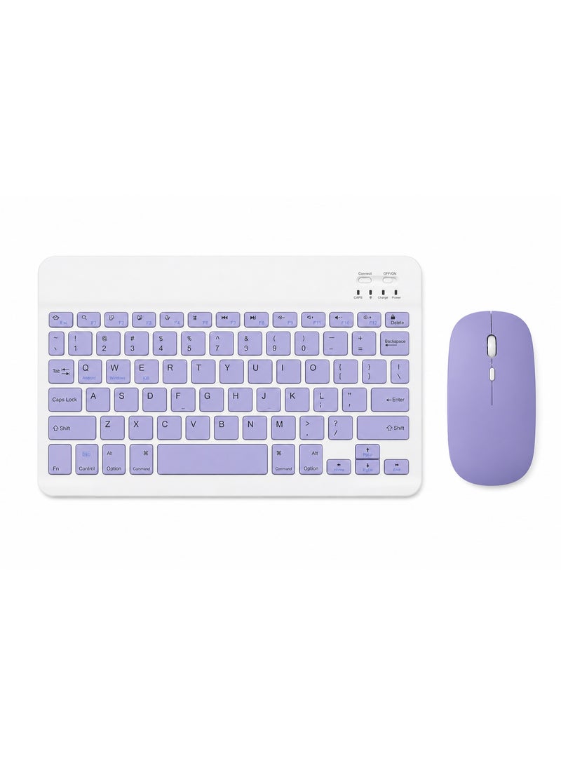 Lacoz Wireless Bluetooth Rechargeable Keyboard and Mouse Combo Slim Compact Keyboard Kit with Long Battery Life Silent Click Mouse for Laptop Tablet and PC Purple - Image 1