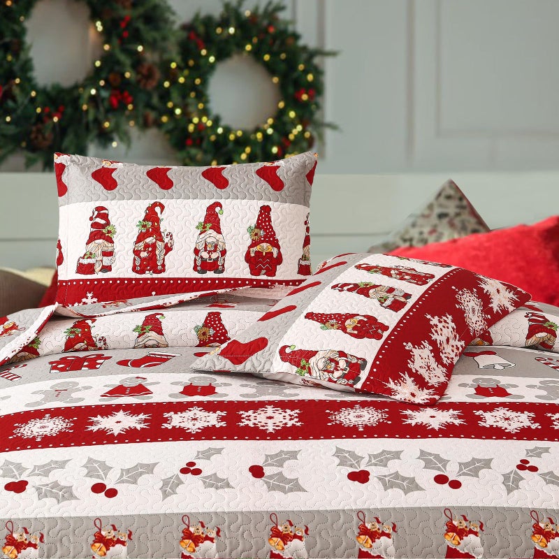 CHESITY Christmas Twin Size Bedding Quilt Set Reversible Xmas Bedspread Santa Claus Tree Quilts Plaid Bedding Breathable Snowmen Snowflake Coverlet Soft Lightweight Christmas Bed Decor(68""x86"") - Image 3