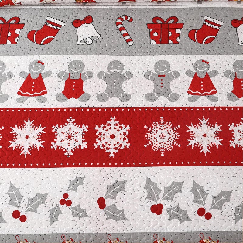 CHESITY Christmas Twin Size Bedding Quilt Set Reversible Xmas Bedspread Santa Claus Tree Quilts Plaid Bedding Breathable Snowmen Snowflake Coverlet Soft Lightweight Christmas Bed Decor(68""x86"") - Image 4