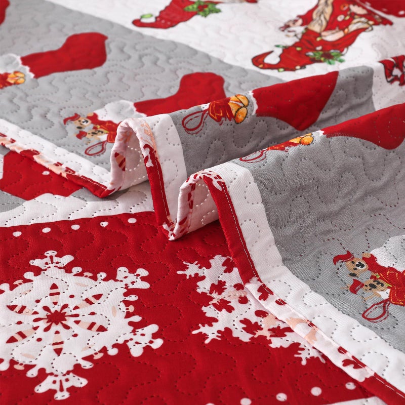 CHESITY Christmas Twin Size Bedding Quilt Set Reversible Xmas Bedspread Santa Claus Tree Quilts Plaid Bedding Breathable Snowmen Snowflake Coverlet Soft Lightweight Christmas Bed Decor(68""x86"") - Image 5