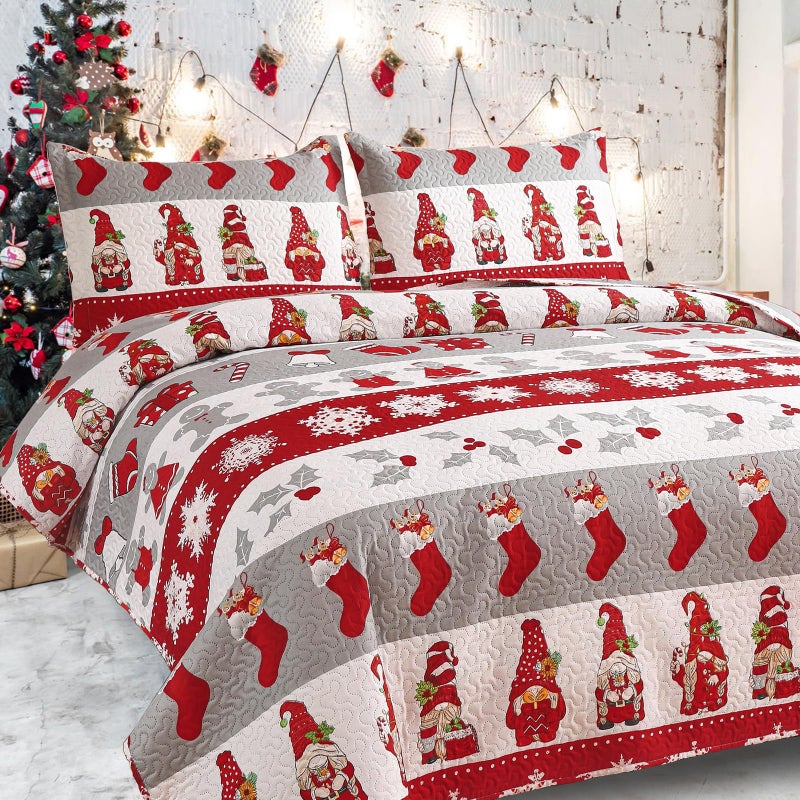 CHESITY Christmas Twin Size Bedding Quilt Set Reversible Xmas Bedspread Santa Claus Tree Quilts Plaid Bedding Breathable Snowmen Snowflake Coverlet Soft Lightweight Christmas Bed Decor(68""x86"") - Image 2