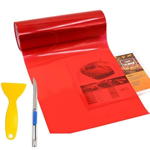 KOMAS 12 X 48 Tint Vinyl Film Sticker Sheet Roll for Car Headlight Tail Lights Fog Lights with Squeegee Cutter Glossy Red