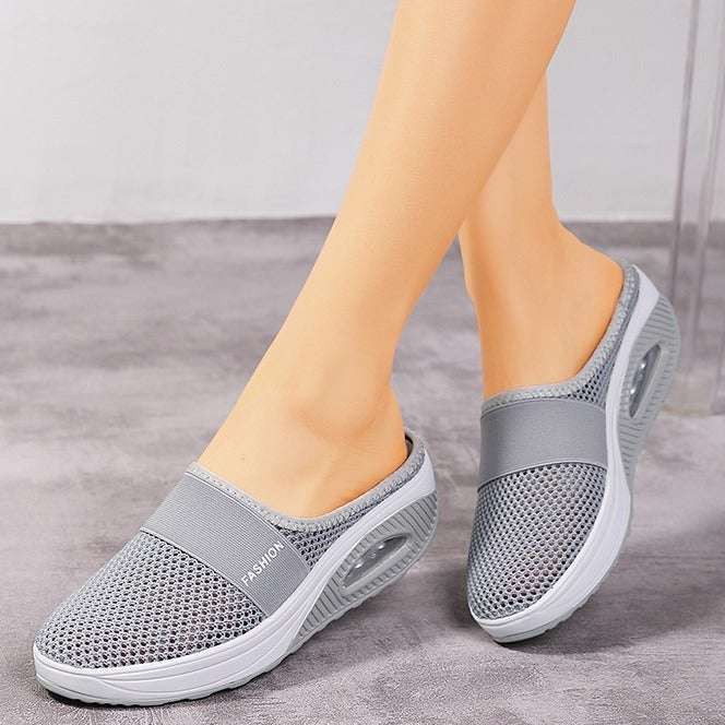 Plus Size Heel-Less Pedal Women'S Lazy Thick-Soled Air Cushion Hollow Mesh Breathable Baotou Half Drag Women - Image 4