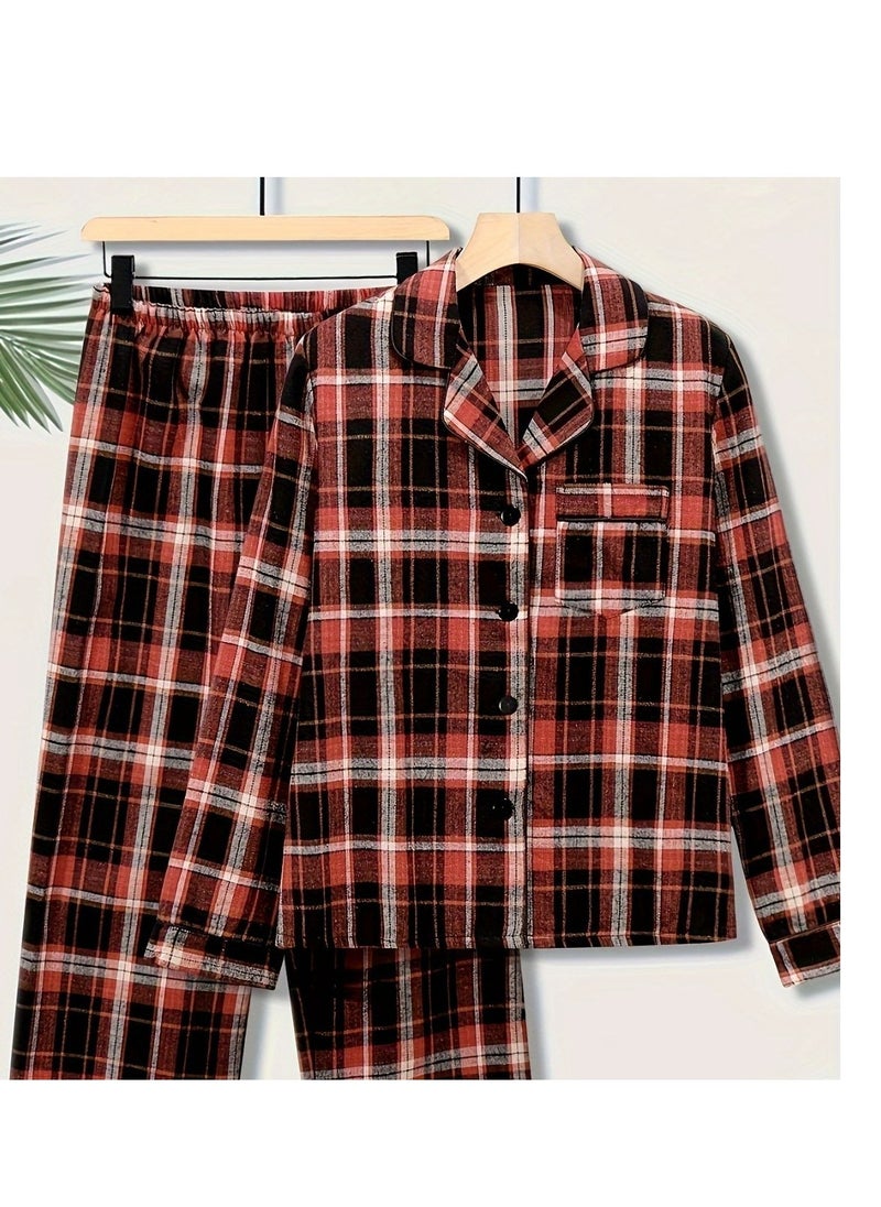Generic Large Men's Long Sleeved Checkered Pajamas Set  - Image 1