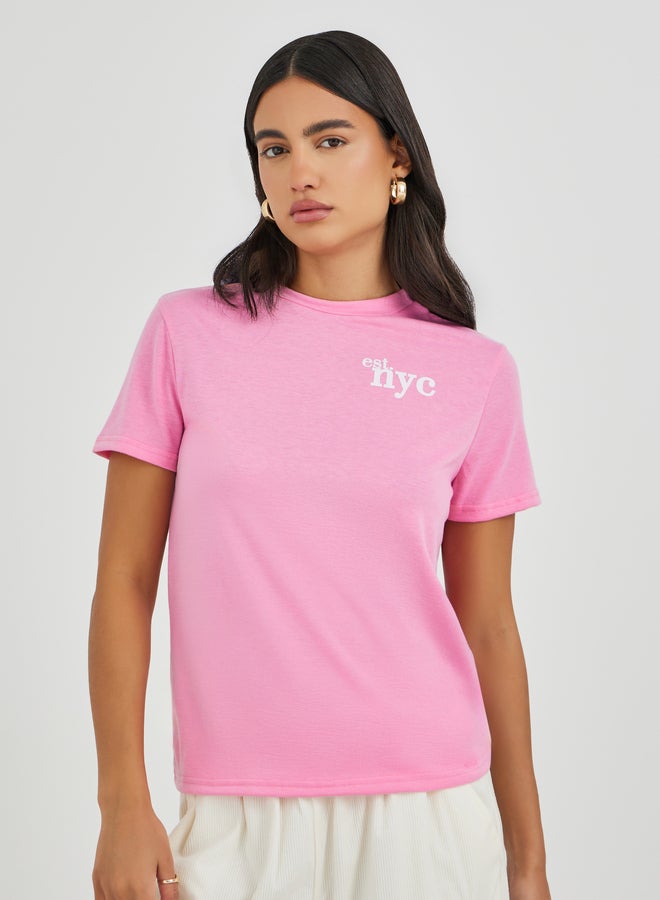 Styli Slogan Print Round Neck T-Shirt - Image 1