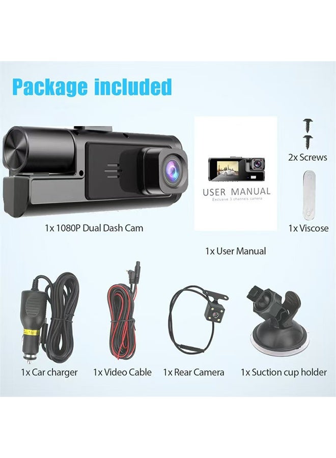 HAVEN HD 1080P Dash Cam 3 Channel Dash Cam Front Rear and Interior Dash Cam Car Camera Night Vision Dash Cam for Cars with 32GB Memory Card - Image 2