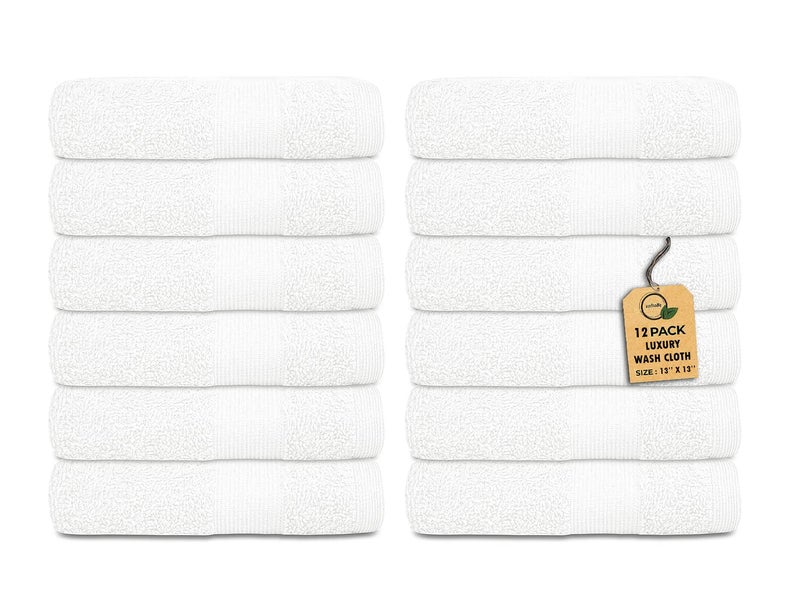 Softolle Premium Wash Cloths Pack of 12 (13" x 13") 100% Ring Spun Cotton | Luxury Washcloths | Ultra Soft Face Towels | Highly Absorbent Wash Cloths for face (White) - Image 1