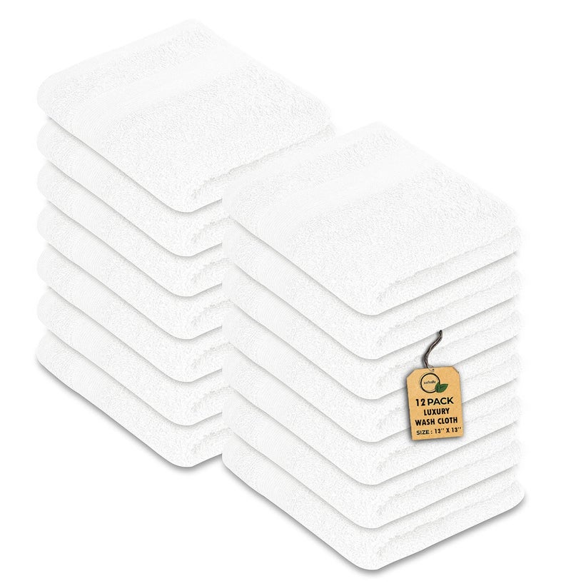 Softolle Premium Wash Cloths Pack of 12 (13" x 13") 100% Ring Spun Cotton | Luxury Washcloths | Ultra Soft Face Towels | Highly Absorbent Wash Cloths for face (White) - Image 2