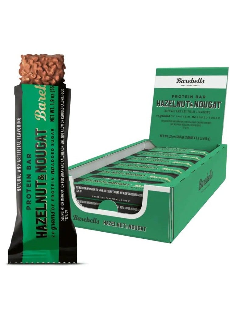 Barebells Hazelnut & Nougat High Protein and Low Carb Bar, 12 x 55g (1,94 oz) Low Sugar Snack Protein Bar with 20g protein - Image 1