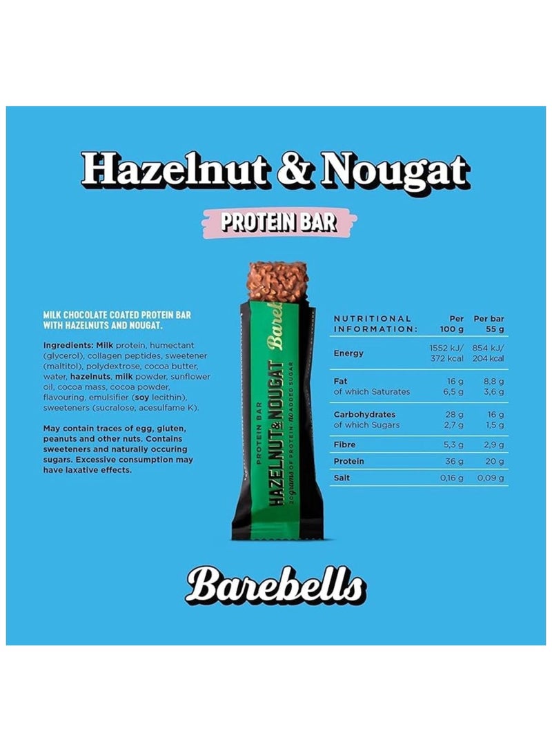 Barebells Hazelnut & Nougat High Protein and Low Carb Bar, 12 x 55g (1,94 oz) Low Sugar Snack Protein Bar with 20g protein - Image 4