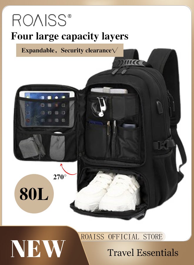 roaiss Men's Outdoor Sports Mountaineering Bag, External Charging Port, Independent Shoe Compartment, Large Capacity Scientific Compartmentalized Backpack, Short Distance Luggage Bag  - Image 1