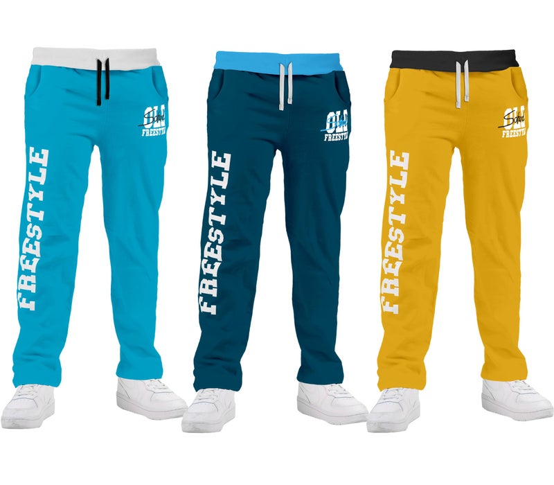 KYDA KIDS® Boy's Cotton Printed Regular Fit Track Pants - Pack of 3(KK_Old_Village_Trackpants-C2-11-12y,Multicolor) - Image 1