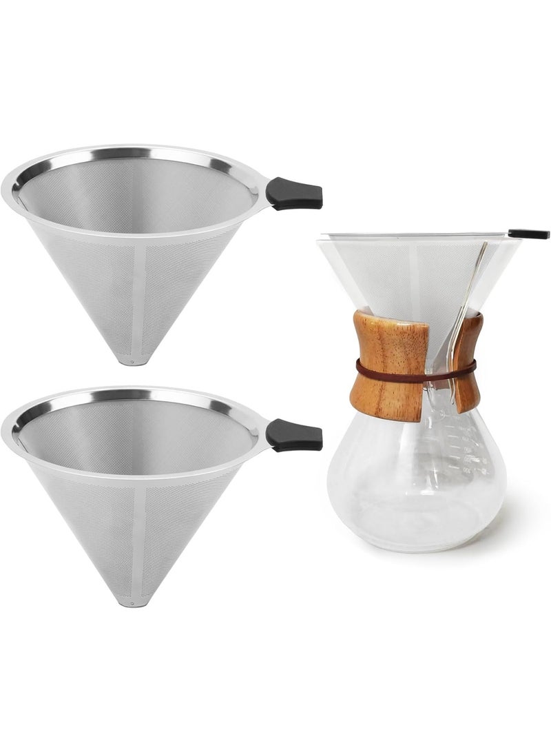 كيلا عبوة من 2 فلتر قهوة متوافق مع أجهزة تحضير القهوة Chemex (6، 8، 10 أكواب) وHario V60 02 و03، فلتر قهوة قابل لإعادة الاستخدام ودائم على شكل مخروط قهوة - Image 1