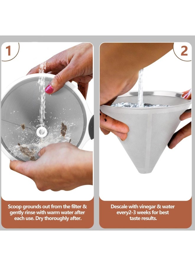 كيلا عبوة من 2 فلتر قهوة متوافق مع أجهزة تحضير القهوة Chemex (6، 8، 10 أكواب) وHario V60 02 و03، فلتر قهوة قابل لإعادة الاستخدام ودائم على شكل مخروط قهوة - Image 3