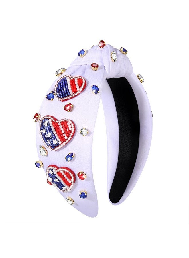 MOLOCH American Flag Headband 4Th Of July Headband Red White Blue Usa Stars Heart Knotted Headband For Women Rhinestone Crystal Patriotic Hairband Party Hair Accessory Stars - Image 1