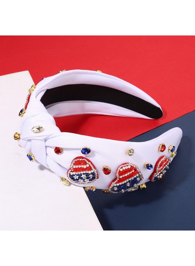 MOLOCH American Flag Headband 4Th Of July Headband Red White Blue Usa Stars Heart Knotted Headband For Women Rhinestone Crystal Patriotic Hairband Party Hair Accessory Stars - Image 3