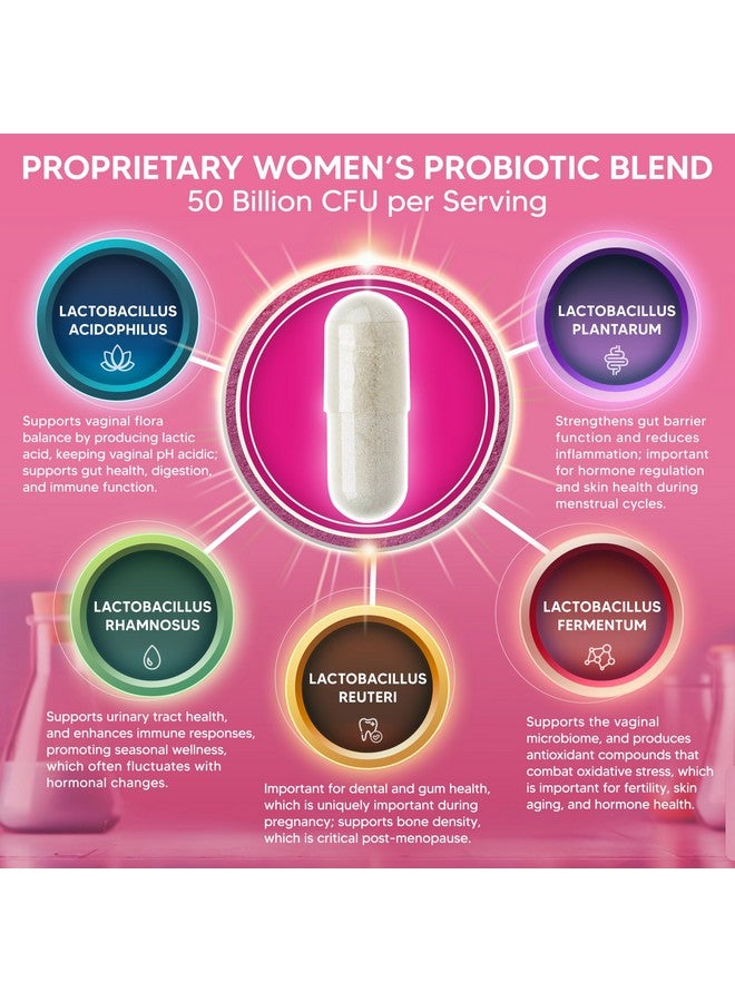 aSquared Nutrition Probiotics for Women - 50 Billion CFU Women's Probiotic Supports Digestive, Gut, Vaginal & Urinary Tract Health - Prebiotics for Females - 60 Capsules - Alt to Gummies - Image 2