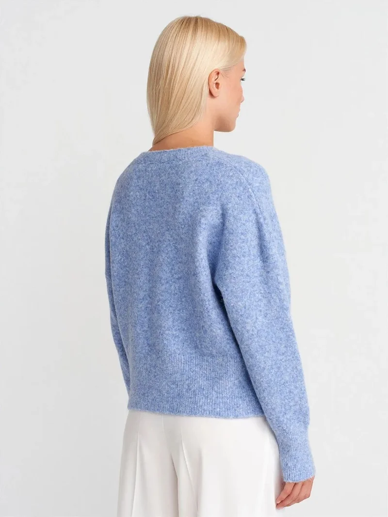 ديلفين Dilvin Women's V-neck Ribbed Knit Sweater