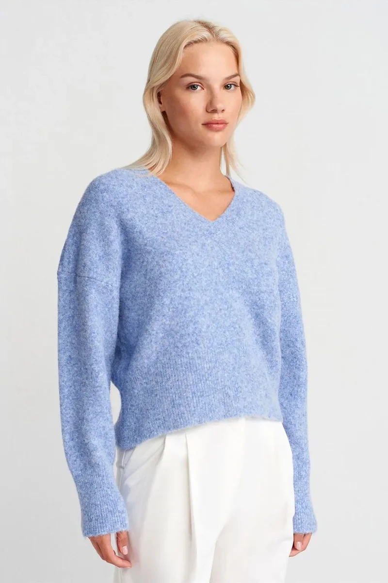 DILVIN Women's V-neck Ribbed Knit Sweater