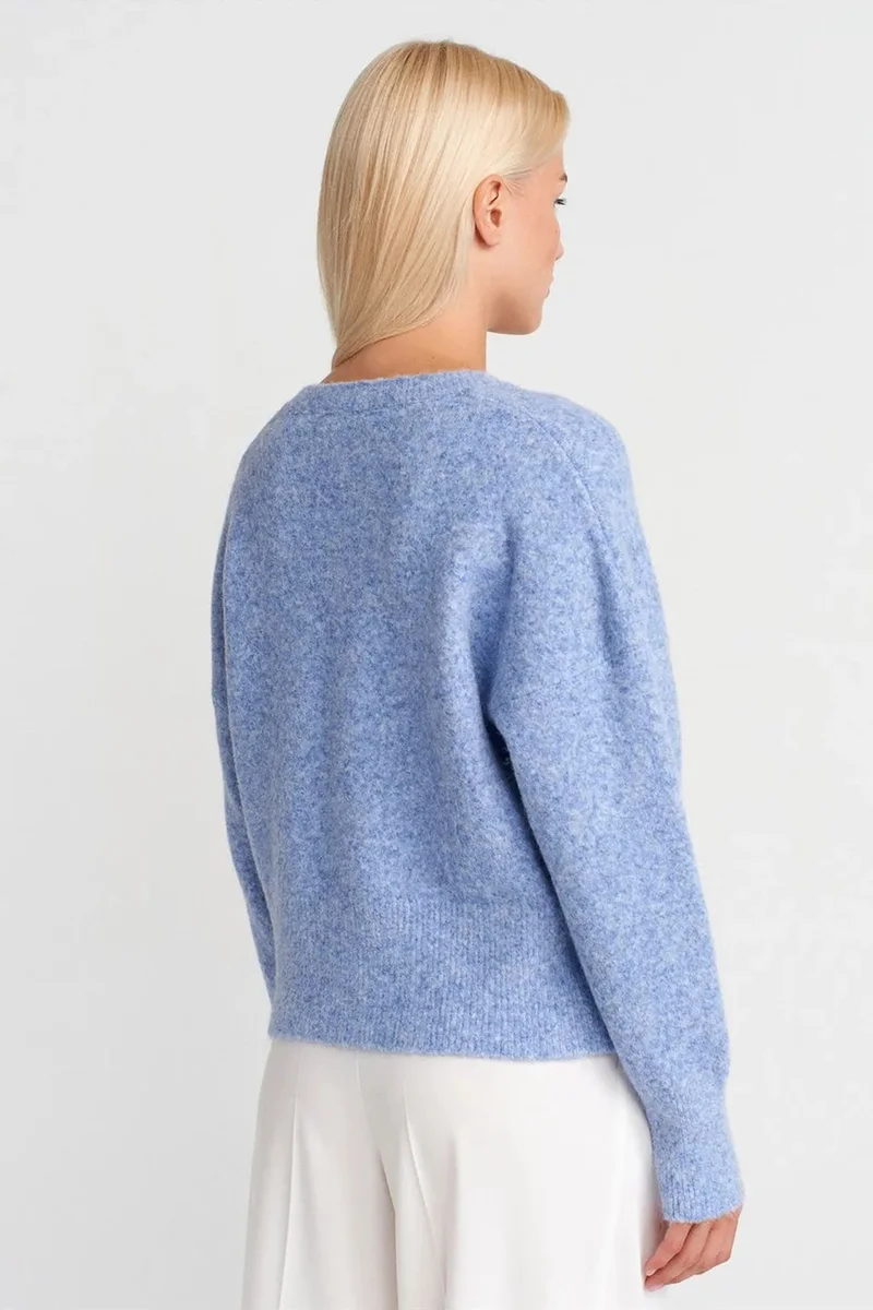 Dilvin Baby Blue DILVIN Women's V-neck Ribbed Knit Sweater for Women | Best Price UAE