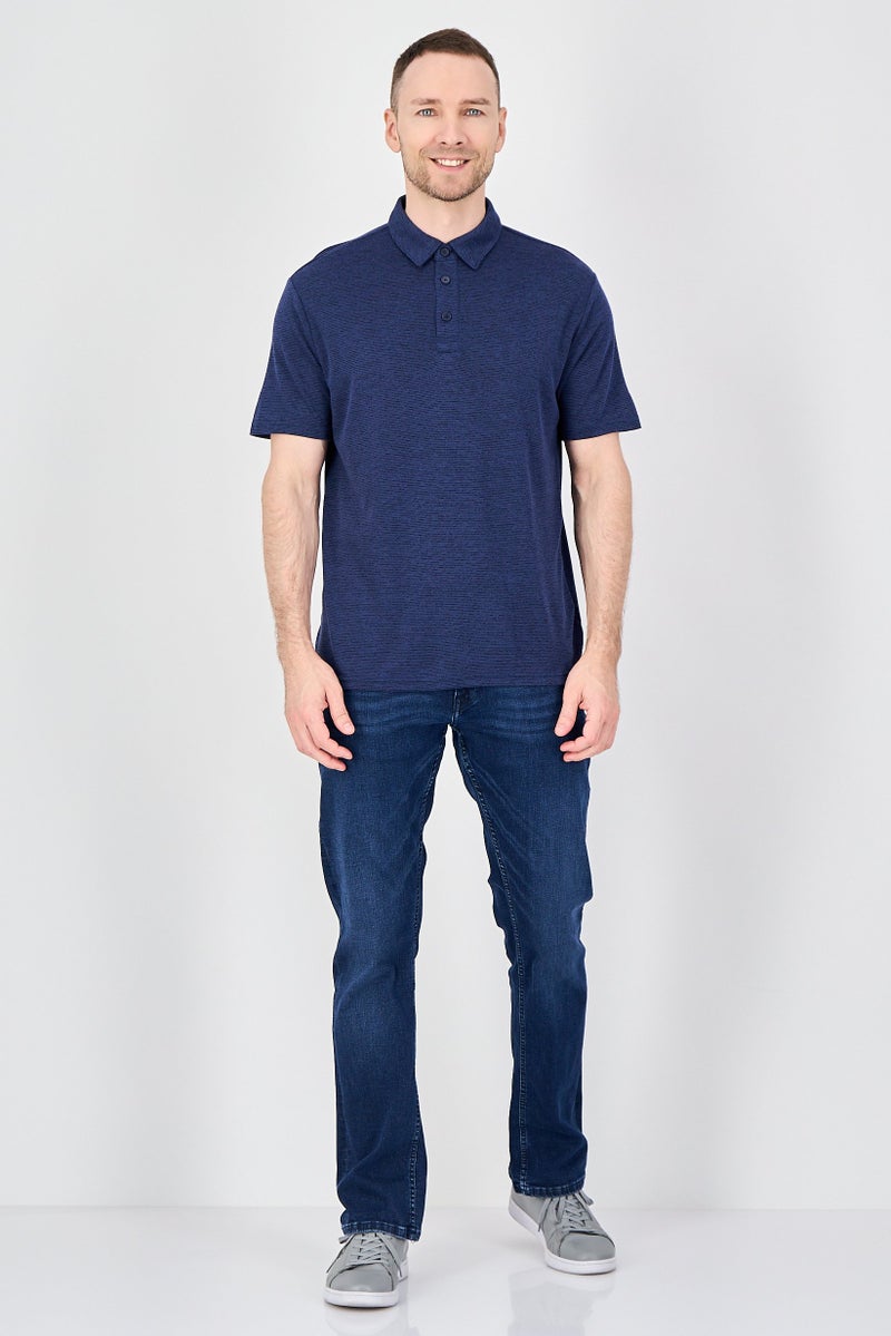 Palm Beach Men Regular Fit Heather Short Sleeve Polo Shirt, Navy - Image 4