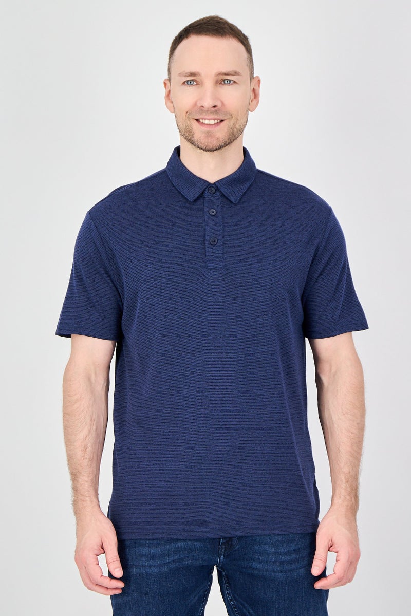 Palm Beach Men Regular Fit Heather Short Sleeve Polo Shirt, Navy - Image 1