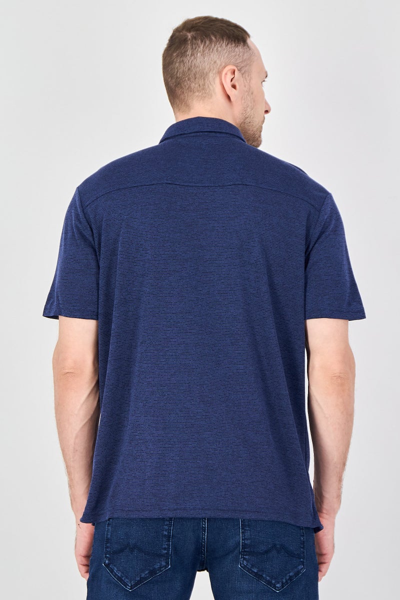 Palm Beach Men Regular Fit Heather Short Sleeve Polo Shirt, Navy - Image 3