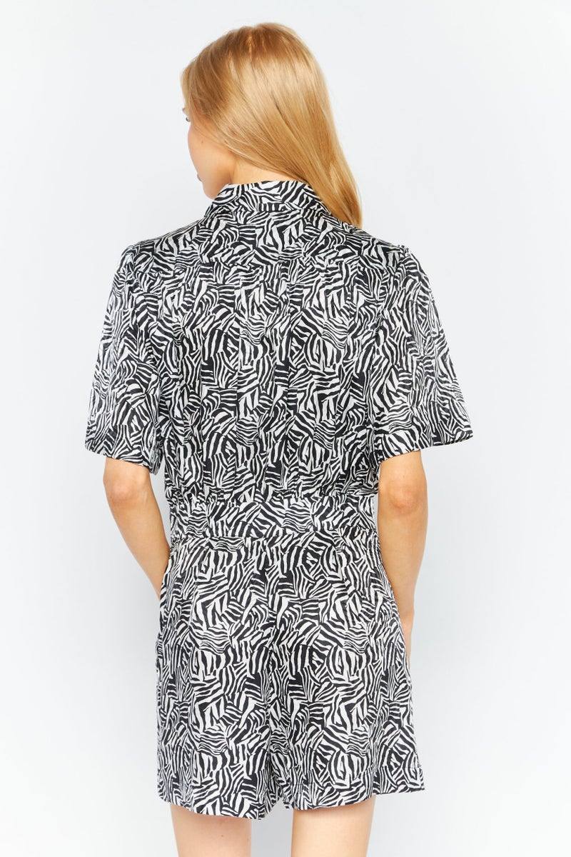 Michael Kors Women Allover Print Short Sleeve Playsuit, Black  - Image 4