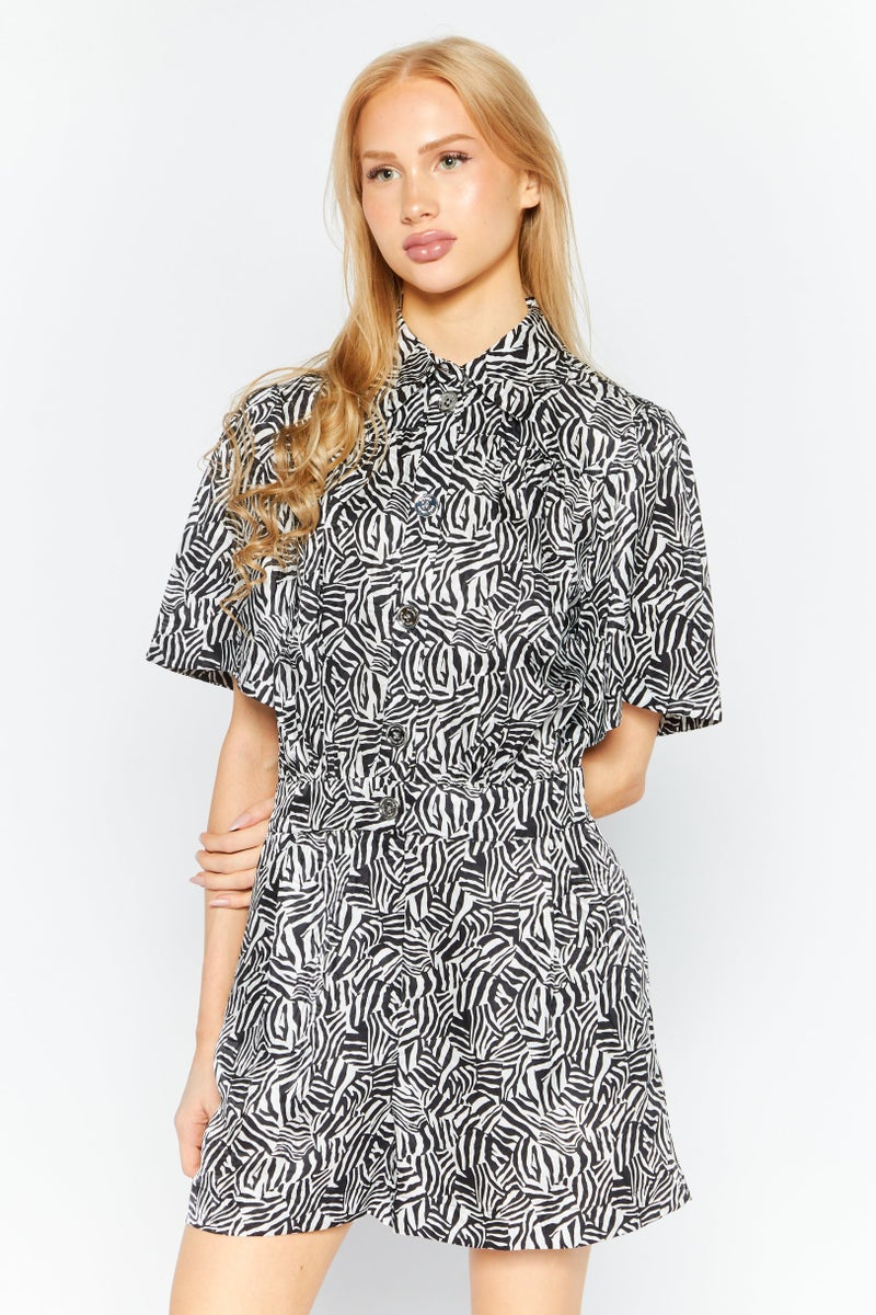 Michael Kors Women Allover Print Short Sleeve Playsuit, Black  - Image 1