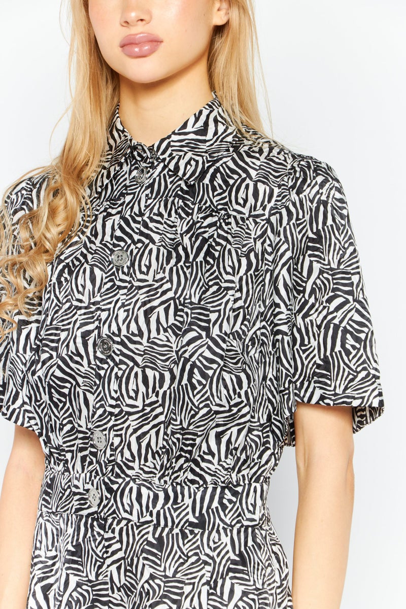 Michael Kors Women Allover Print Short Sleeve Playsuit, Black  - Image 3