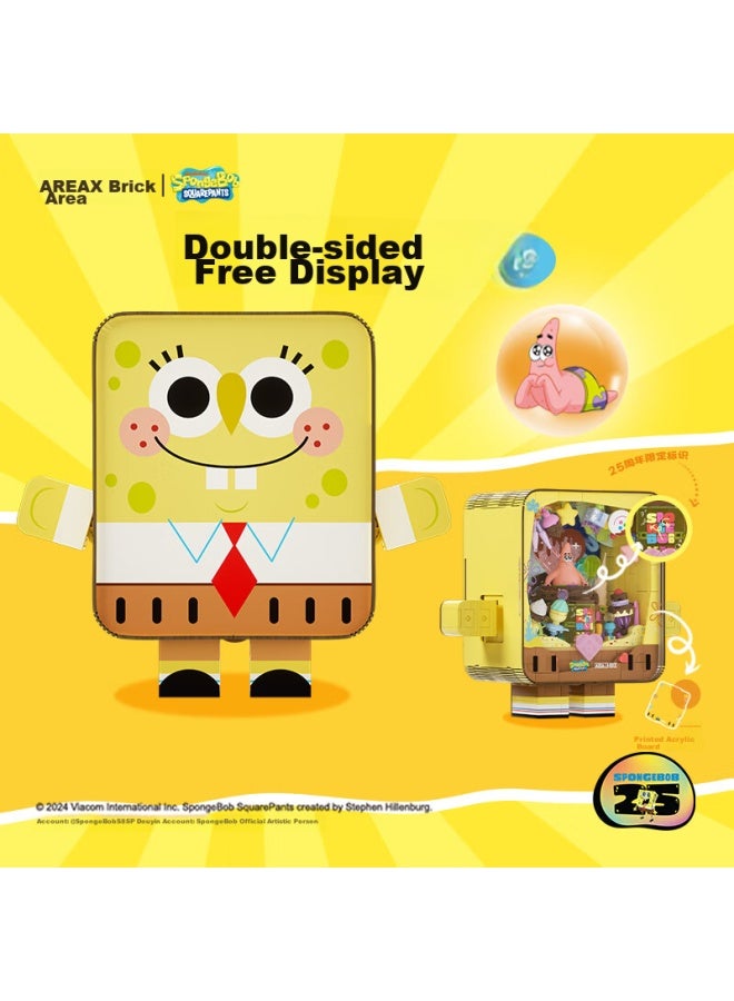 Area-x Brick Zone, Spongebob 25th Anniversary Co-branded Building Block Toy, Trendy Valentine's Day Gift, Heart-shaped Launcher - Image 1