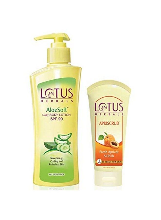 LOTUS HERBALS - Aloesoft Daily Body Lotion 250Ml With Apriscrub 60G 250 Ml - Image 1
