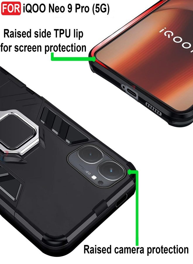 سيدو غطاء CEDO المزود بحامل لهاتف iQOO Neo 9 / iQOO Neo 9 Pro (5G) | غطاء متين | حامل مدمج بحلقة دوارة | غطاء خلفي متين بحماية عسكرية (أسود) - Image 5