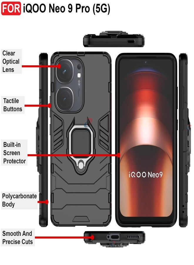 سيدو غطاء CEDO المزود بحامل لهاتف iQOO Neo 9 / iQOO Neo 9 Pro (5G) | غطاء متين | حامل مدمج بحلقة دوارة | غطاء خلفي متين بحماية عسكرية (أسود) - Image 4
