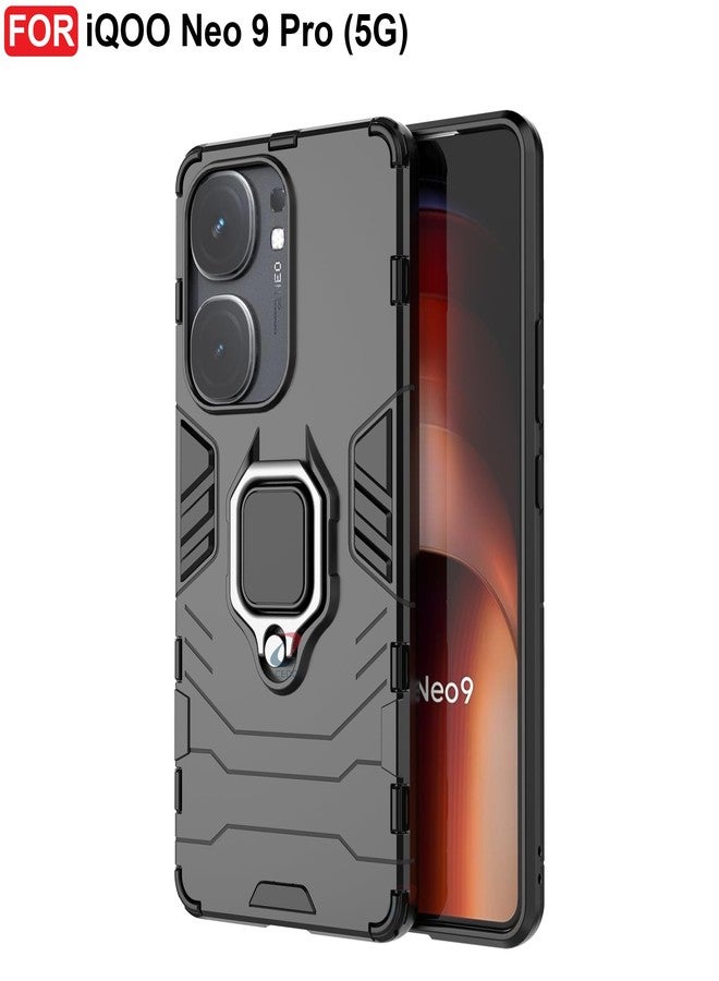 سيدو غطاء CEDO المزود بحامل لهاتف iQOO Neo 9 / iQOO Neo 9 Pro (5G) | غطاء متين | حامل مدمج بحلقة دوارة | غطاء خلفي متين بحماية عسكرية (أسود) - Image 3