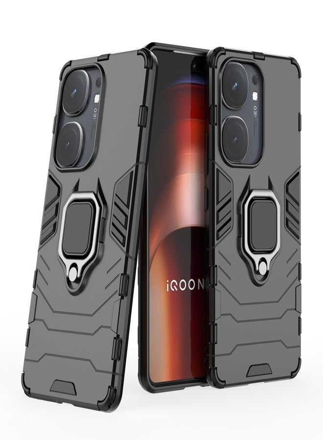 سيدو غطاء CEDO المزود بحامل لهاتف iQOO Neo 9 / iQOO Neo 9 Pro (5G) | غطاء متين | حامل مدمج بحلقة دوارة | غطاء خلفي متين بحماية عسكرية (أسود) - Image 1